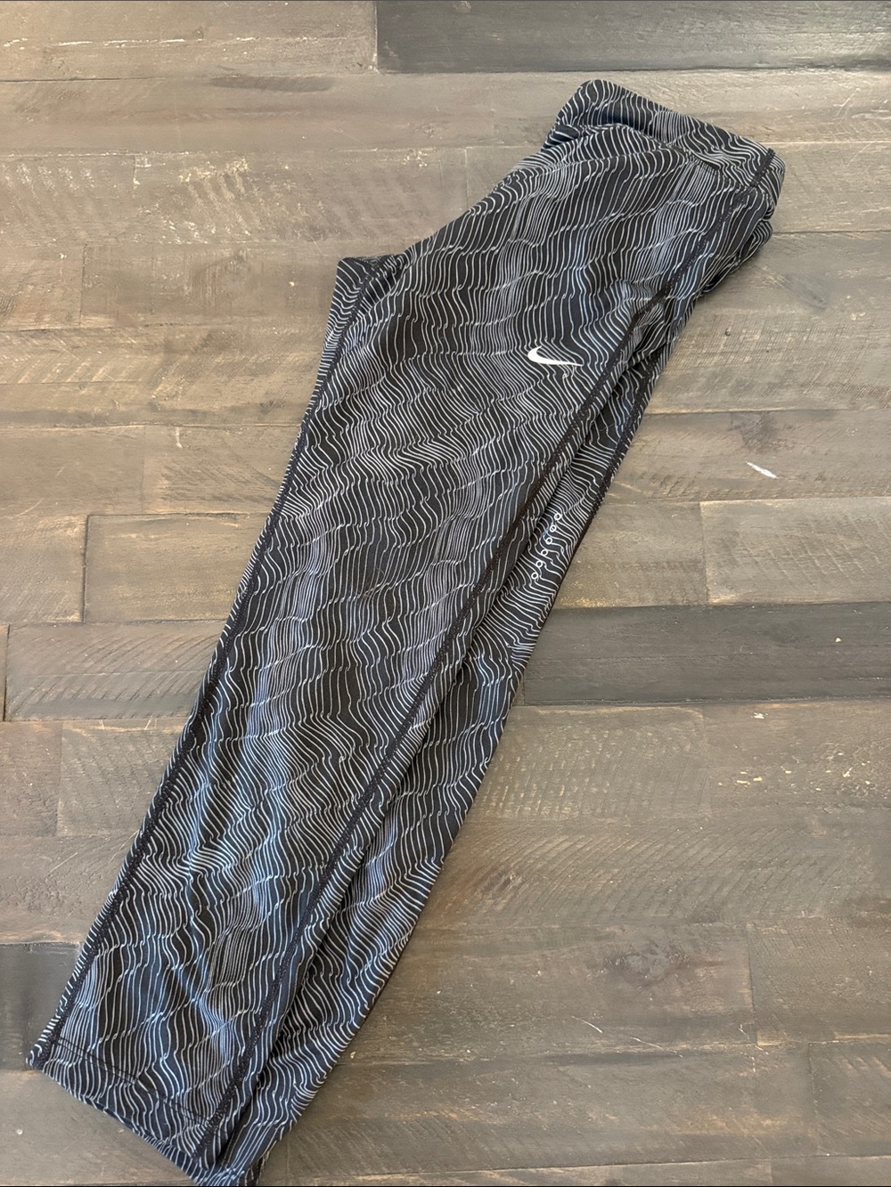 Nike Black Leggings with White Wave Print and Swoosh